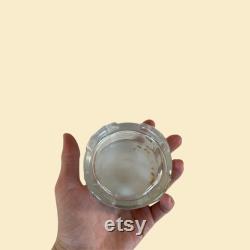 1930s glass vanity jar, vintage art deco makeup powder jar with floral lid