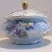1940 Powder Lidded Jar E and R Golden Crown Western Germany Porcelain Violets Vanity