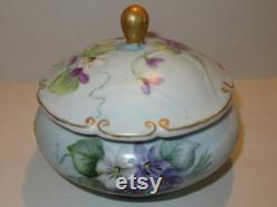 1940 Powder Lidded Jar E and R Golden Crown Western Germany Porcelain Violets Vanity