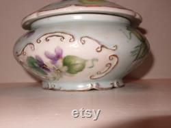 1940 Powder Lidded Jar E and R Golden Crown Western Germany Porcelain Violets Vanity