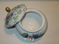 1940 Powder Lidded Jar E and R Golden Crown Western Germany Porcelain Violets Vanity