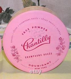 1940s NEW CHANTILLY Face Powder Box by HOUBIGANT Vintage Paris Shabby French Pink Lace Vanity Box 40s 50s Makeup Cosmetic Display Decor Gift