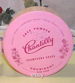 1940s NEW Vintage CHANTILLY Face Powder Box by HOUBIGANT Paris Shabby French Pink Lace Vanity Box 40s 50s Makeup Cosmetic Display Decor Gift