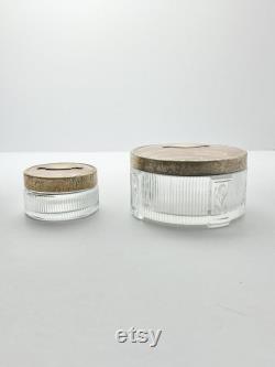 1940s Pair of Pink Faux Pearl and Gold Trim Round Powder Makeup Dresser Boxes