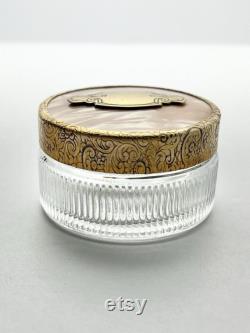 1940s Pair of Pink Faux Pearl and Gold Trim Round Powder Makeup Dresser Boxes