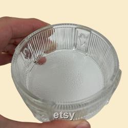 1940s glass vanity jar, vintage floral circular dresser top jar, depression era powder jar