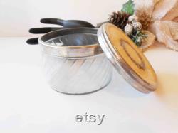 1950s Glass Powder Jar Vintage Vanity Accessory, Trinket Holder
