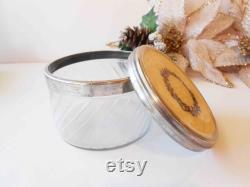 1950s Glass Powder Jar Vintage Vanity Accessory, Trinket Holder