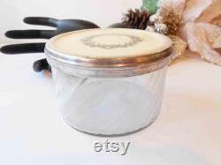 1950s Glass Powder Jar Vintage Vanity Accessory, Trinket Holder