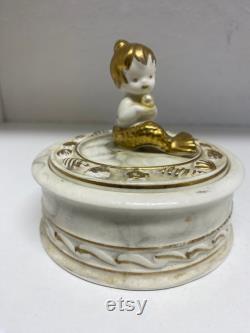 1950s Napcoware Mermaid Powder Jar With Gold Detail Shells Faux Pearl