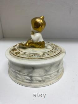 1950s Napcoware Mermaid Powder Jar With Gold Detail Shells Faux Pearl