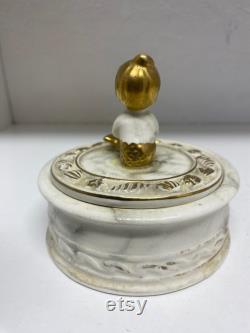 1950s Napcoware Mermaid Powder Jar With Gold Detail Shells Faux Pearl