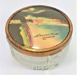 1950s Niagara Falls Souvenir Powder Jar, Dresser Jar, Trinket Box, Trinket Dish, Illuminated Falls Vintage