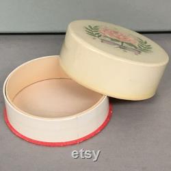 1950s Vintage Avon Sheer Mist Face Powder container box, Roses on top, Removable lid, Vanity dresser storage