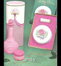 1950s Vintage Avon Sheer Mist Face Powder container box, Roses on top, Removable lid, Vanity dresser storage
