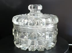 1950s Vintage Vanity Leaded Glass Powder Box Pour Le Bain Dresser Jar GetLuckyVintage
