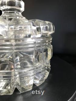 1950s Vintage Vanity Leaded Glass Powder Box Pour Le Bain Dresser Jar GetLuckyVintage