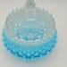 1950s blue opalescent hobnail powder box with Lid by Fenton vanity