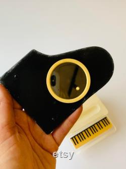 1960 Rare Vintage USSR Russian Plastic Compact Puff Powder Box Piano Mirror