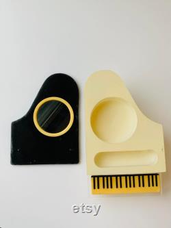 1960 Rare Vintage USSR Russian Plastic Compact Puff Powder Box Piano Mirror