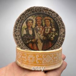 1960's DZINTARS RIGA Vintage Compact Face Puff Powder Box Cardboard Collectible