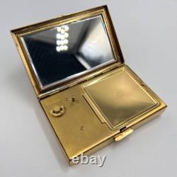 1960's Vintage Mechanical Musical Compact Cosmetic Powder Box Gold Tone Working