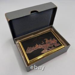 1960's Vintage Mechanical Musical Compact Cosmetic Powder Box Gold Tone Working