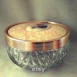 1960s As New With Label PORCELAIN ROSE POWDER Jar, Hobnail Glass and Lace Trinket Box, Mid-century English Vanity Pot, Romantic Gift for Her