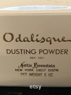 1960s Vintage ODALISQUE Dusting Powder by NETTIE ROSENSTEIN New Old Stock and Never Used Hard Plastic Container Box and Puff Body Powder