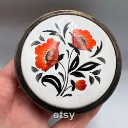 1970-1980 Period Vintage Silverplate Ceramic Filigree Vanity Face Puff Powder Box Compact