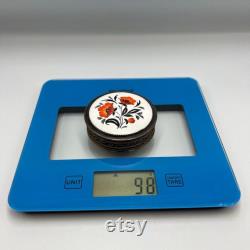 1970-1980 Period Vintage Silverplate Ceramic Filigree Vanity Face Puff Powder Box Compact