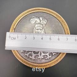 1970-1980 Period Vintage Vanity Face Puff Powder Box Compact Case Mirror Brass Enamel