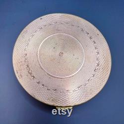 1970-1980 Period Vintage Vanity Face Puff Powder Box Compact Case Mirror Brass Enamel