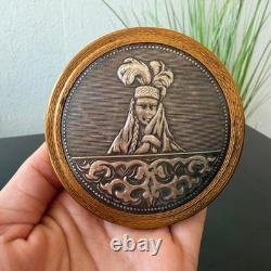 1970s Vintage USSR Compact Powder Box Old Brass Makeup Mirror Vanity Case Gift