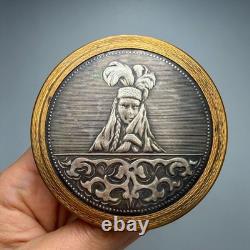 1970s Vintage USSR Compact Powder Box Old Brass Makeup Mirror Vanity Case Gift