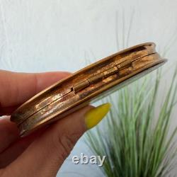 1970s Vintage USSR Compact Powder Box Old Brass Makeup Mirror Vanity Case Gift