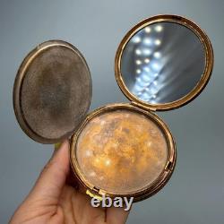 1970s Vintage USSR Compact Powder Box Old Brass Makeup Mirror Vanity Case Gift