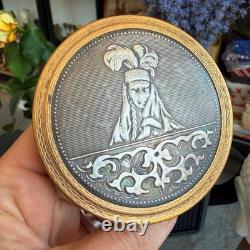 1970s Vintage USSR Compact Powder Box Old Brass Makeup Mirror Vanity Case Gift
