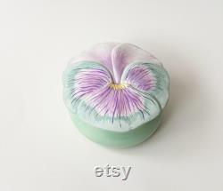 1990s Floral Powder Jar Handmade Pastel Ceramic Hand Painted Pansy Trinket Bowl