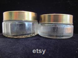 2 Art Deco Vanity Dresser Ribbed Glass Powder Rouge Cream Jars Marie Anntoinette Cameo Lids