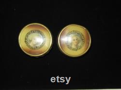 2 Art Deco Vanity Dresser Ribbed Glass Powder Rouge Cream Jars Marie Anntoinette Cameo Lids