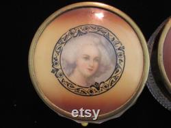 2 Art Deco Vanity Dresser Ribbed Glass Powder Rouge Cream Jars Marie Anntoinette Cameo Lids