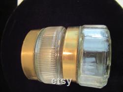 2 Art Deco Vanity Dresser Ribbed Glass Powder Rouge Cream Jars Marie Anntoinette Cameo Lids