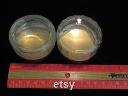 2 Art Deco Vanity Dresser Ribbed Glass Powder Rouge Cream Jars Marie Anntoinette Cameo Lids
