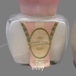 2 Avon Cotillion Sachet Powder Glass Jars, Vintage Vanity Lot