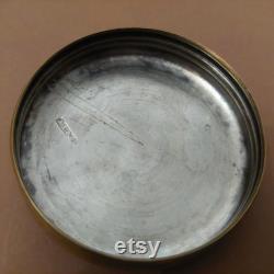 2 Vintage A.E. and Co glass powder jars with ornate brass lids Glass powder boxes lidded Set of 2 Antique trinket boxes