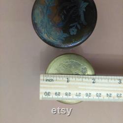 2 Vintage A.E. and Co glass powder jars with ornate brass lids Glass powder boxes lidded Set of 2 Antique trinket boxes