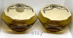 2 Vintage Art Deco amber glass vanity powder compact and Hair receiver with celluloid lids Womens Vanity Jars
