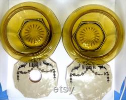 2 Vintage Art Deco amber glass vanity powder compact and Hair receiver with celluloid lids Womens Vanity Jars