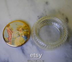 40's Glass with Brass Lid Love Scene Powder Box Vanity Storage